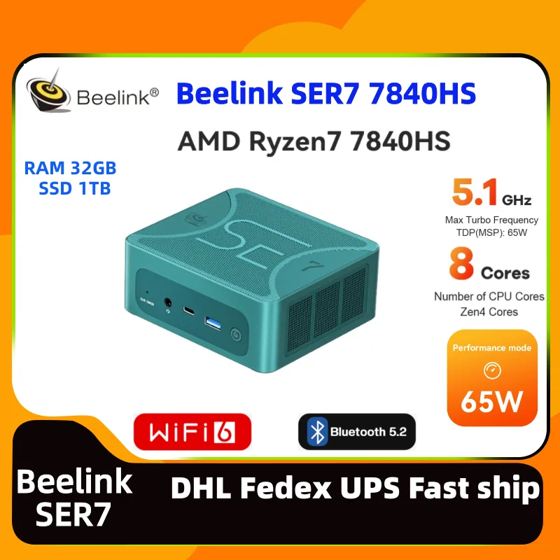 Beelink SER7 AMD Ryzen7 7840HS ̹ ǽ Ȩ ̴ PC, RAM DDR5 32G SSD, 1TB dp 4K ũž, Beelink SER7 7840HS ̴ PC, ǰ